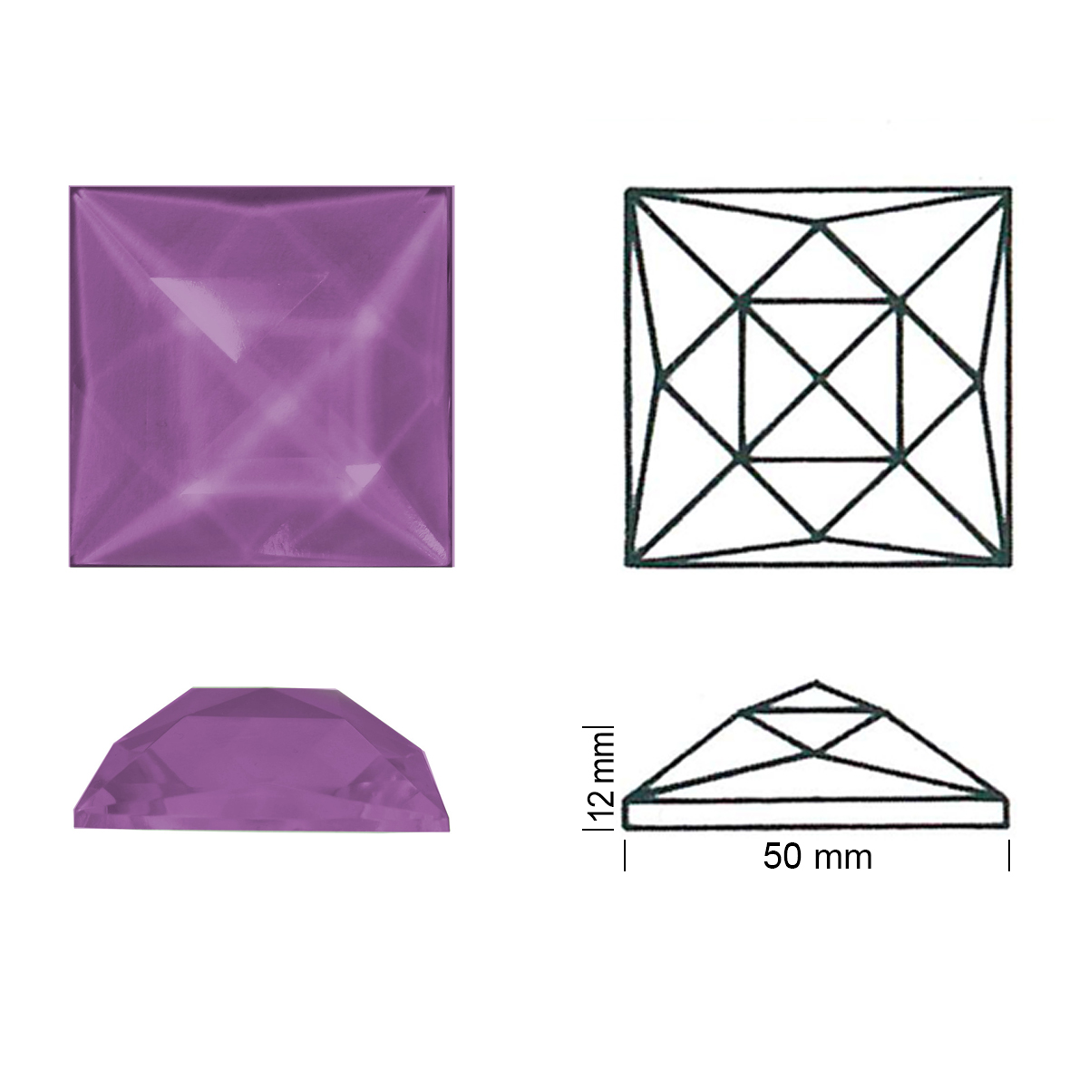 Square Faceted 50/50 violet Square Faceted 50/50 violet