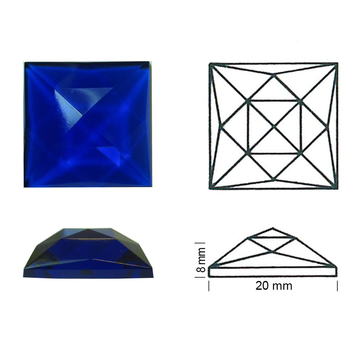 Square Faceted 20/20 cobalt blue Square Faceted 20/20 cobalt blue