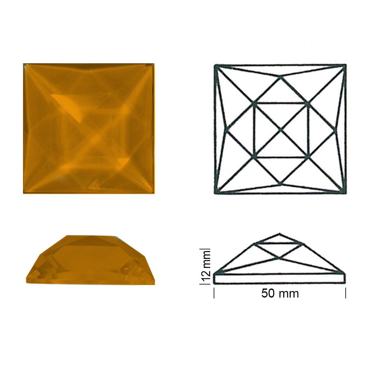 Glasstein Rautenquadrat 50/50 hell amber