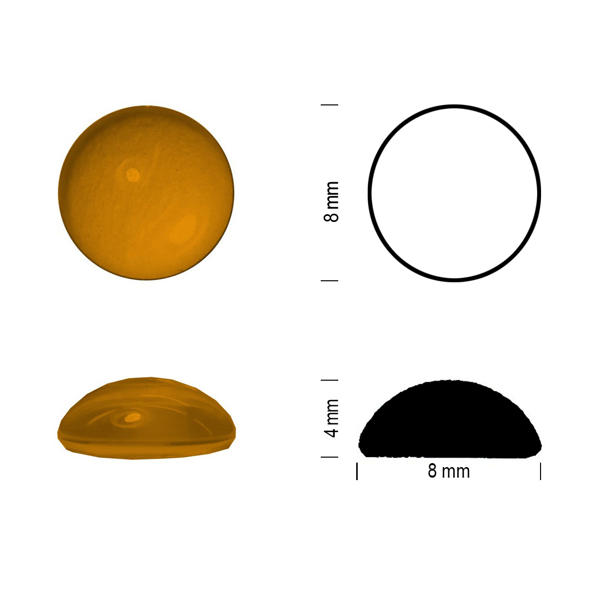 Glass jewel 8mm medium amber