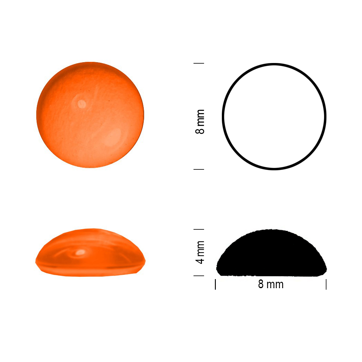 Glass jewel 8mm orange Glass jewel 8mm orange
