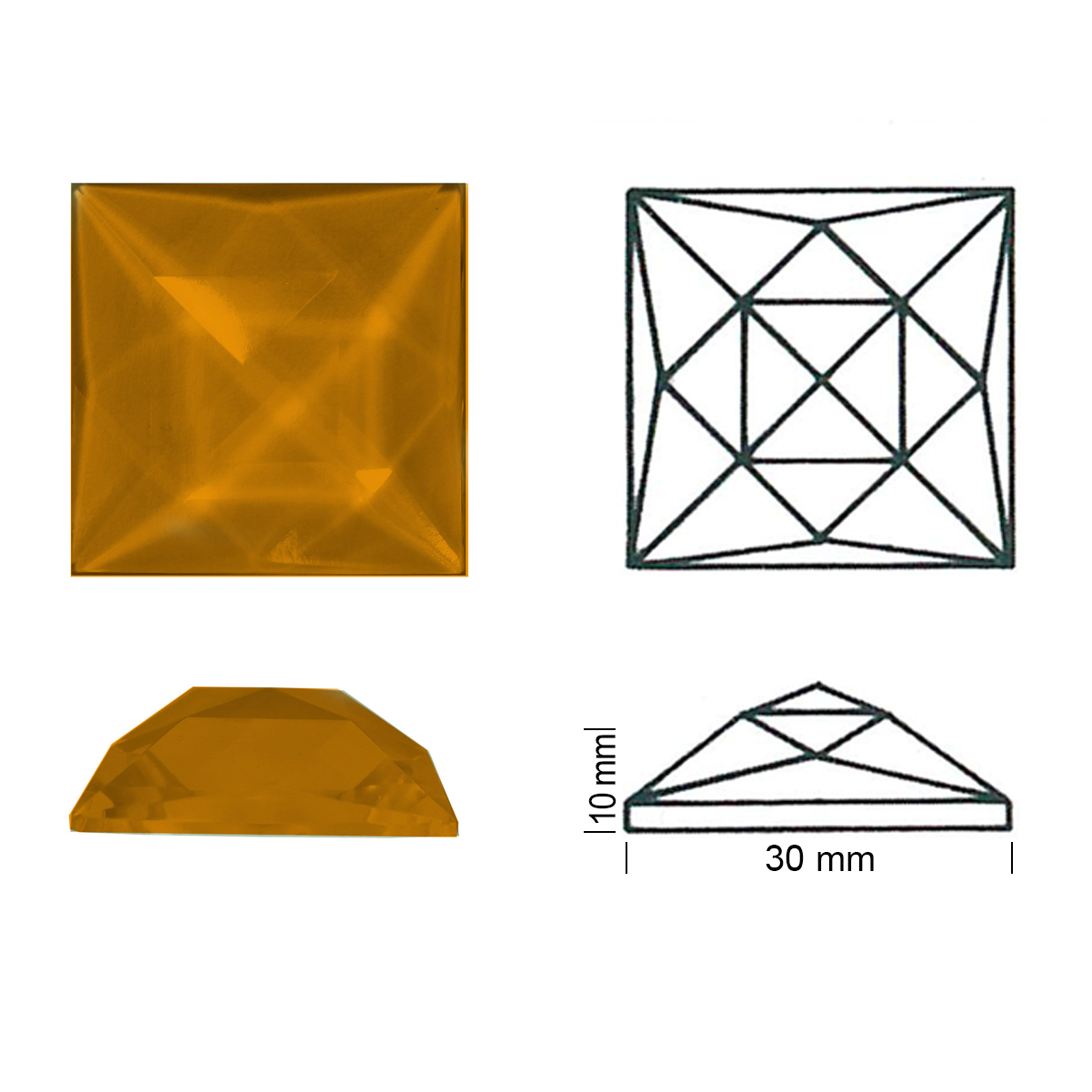 Square Faceted 30/30 med. amber Square Faceted 30/30 med. amber