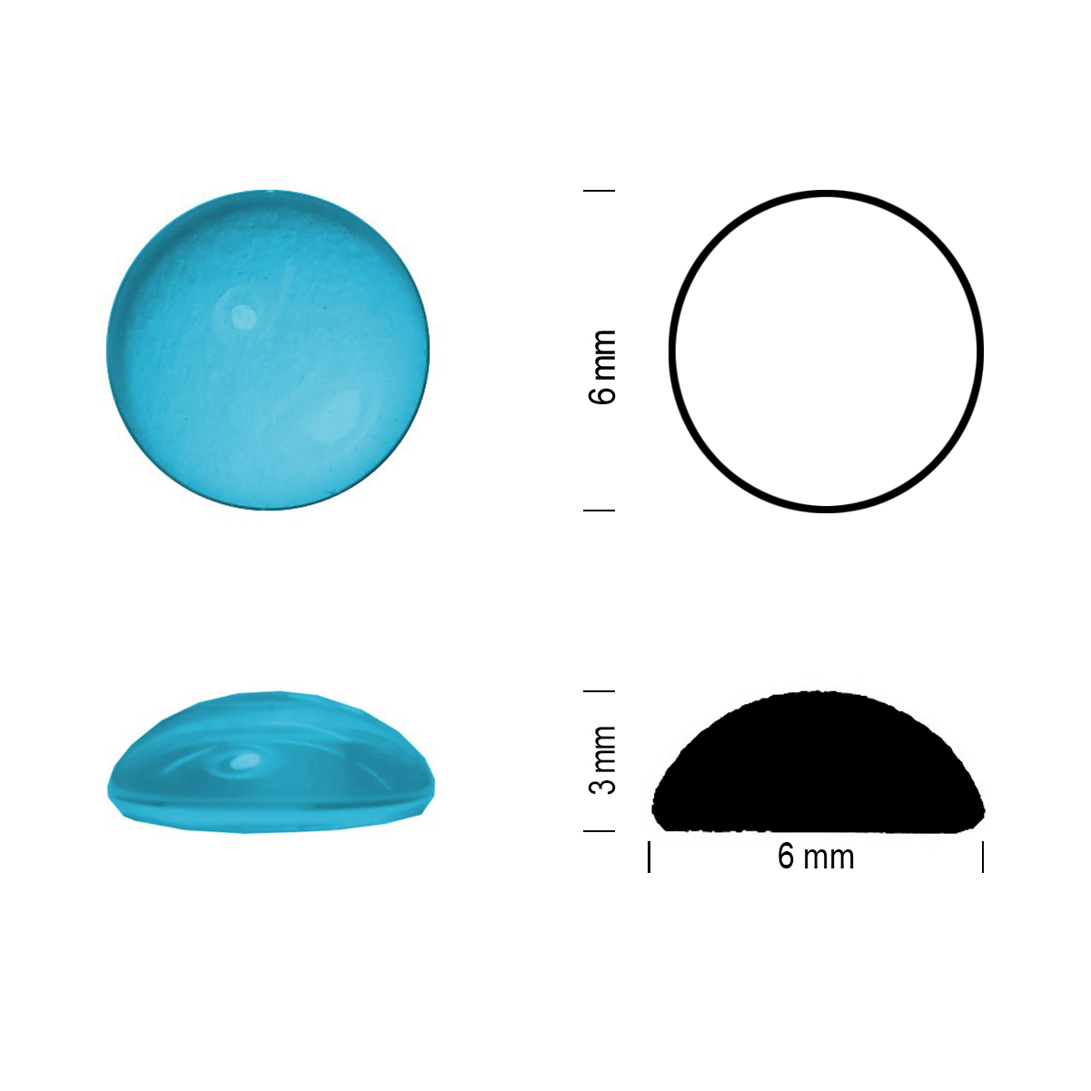 Glass jewel 6mm aquamarine