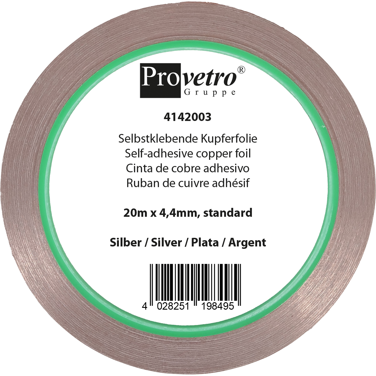 PROVETRO Kupferfolie silber 20m x 4,4mm