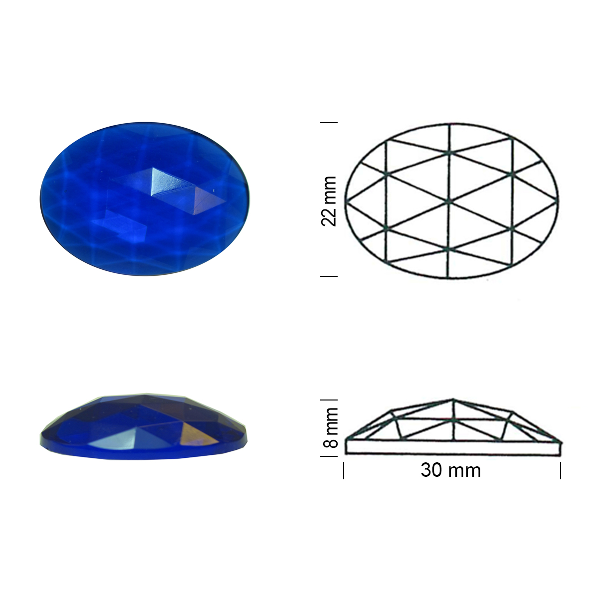 Oval Faceted 30/22 cobalt blue Oval Faceted 30/22 cobalt blue