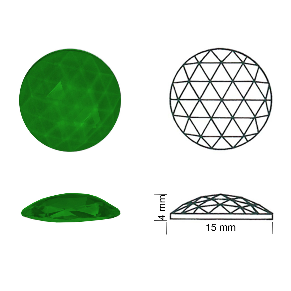 Glasstein Rautenkreis 15mm smaragdgrün Glasstein Rautenkreis 15mm smaragdgrün
