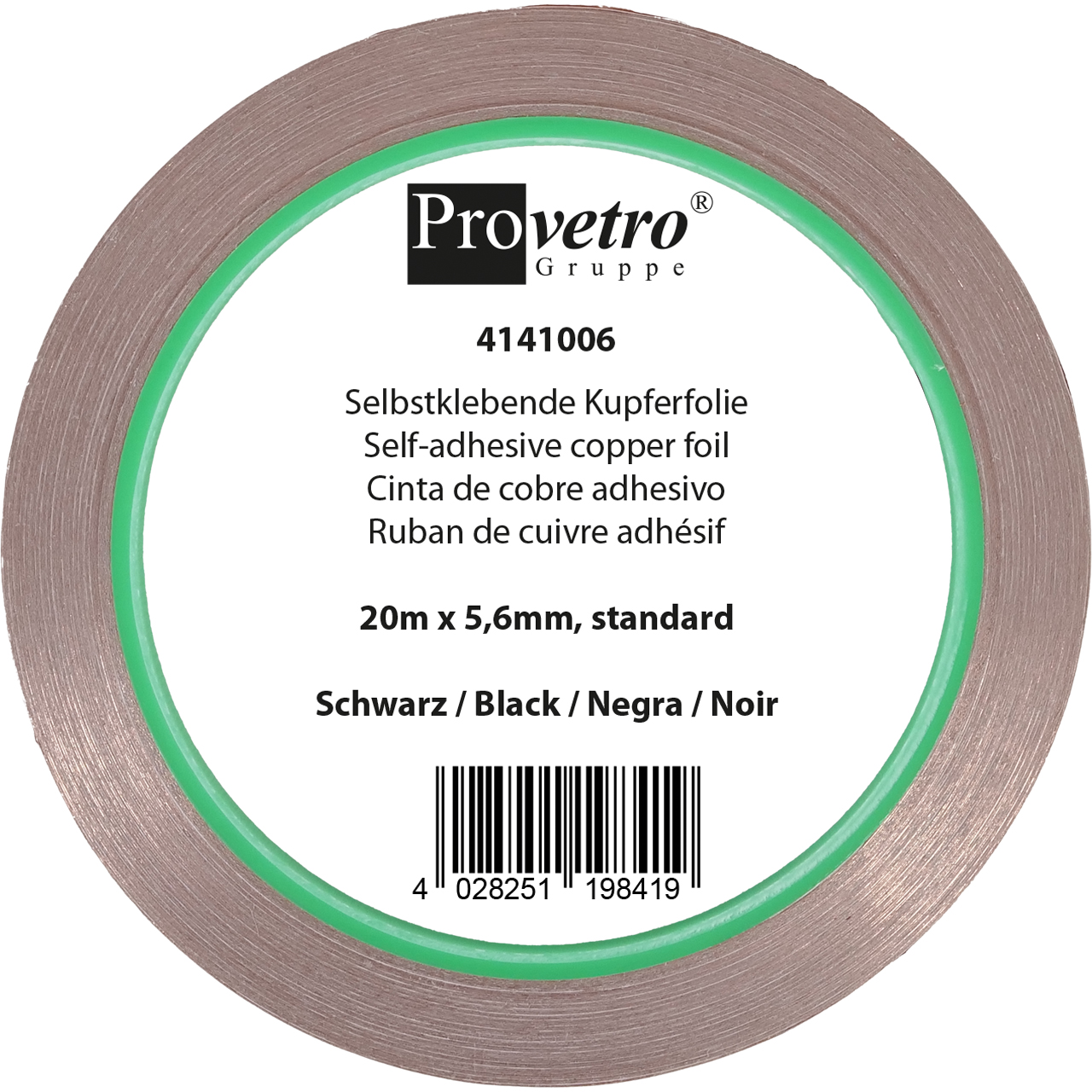 PROVETRO Kupferfolie schwarz 20m x 5,6mm