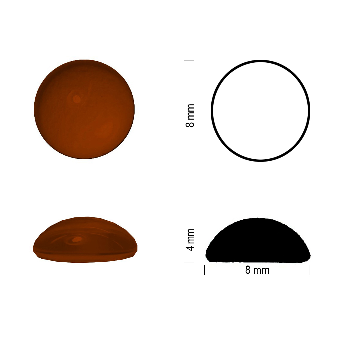 Glass jewel 8mm dark amber Glass jewel 8mm dark amber