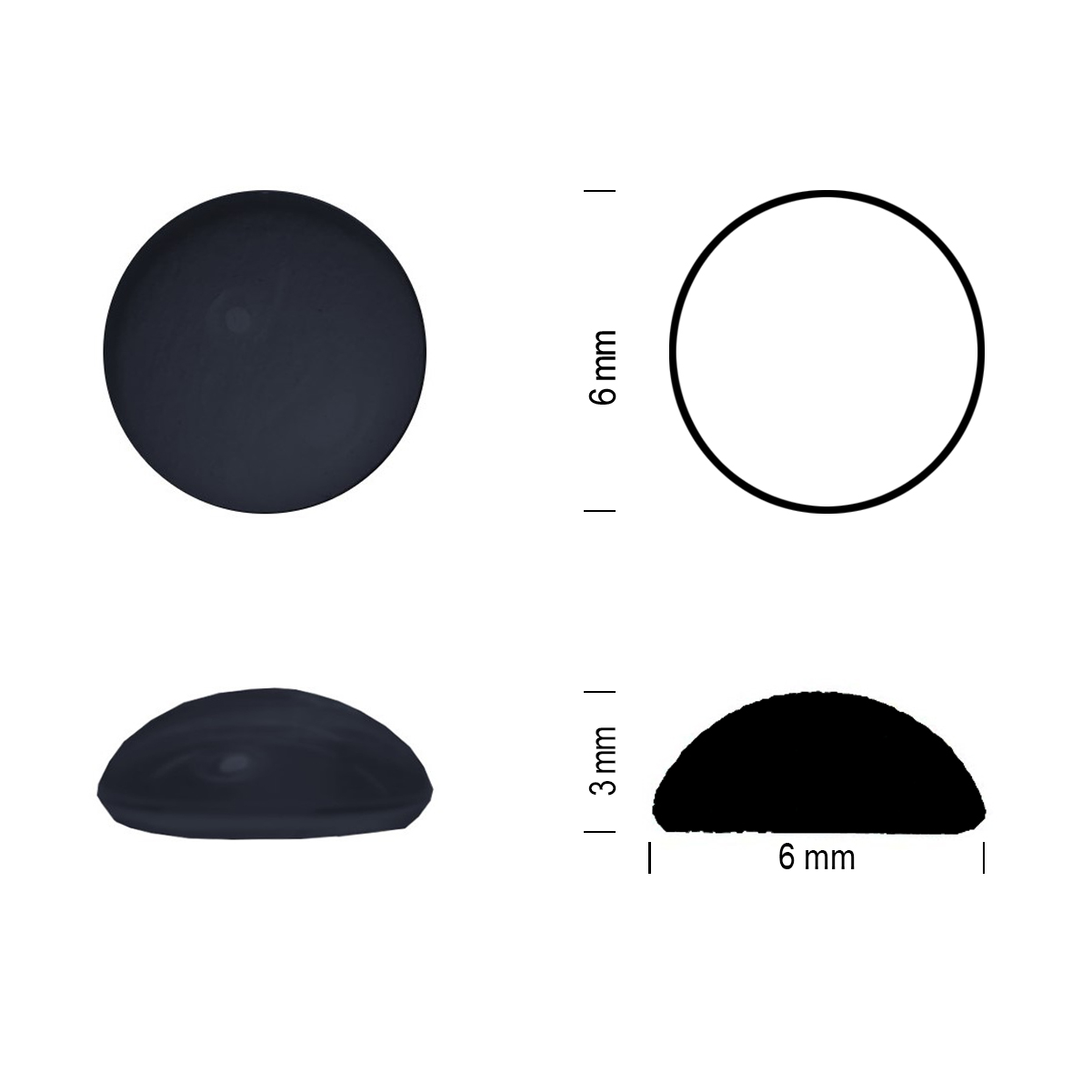 Glass jewel 6mm black Glass jewel 6mm black