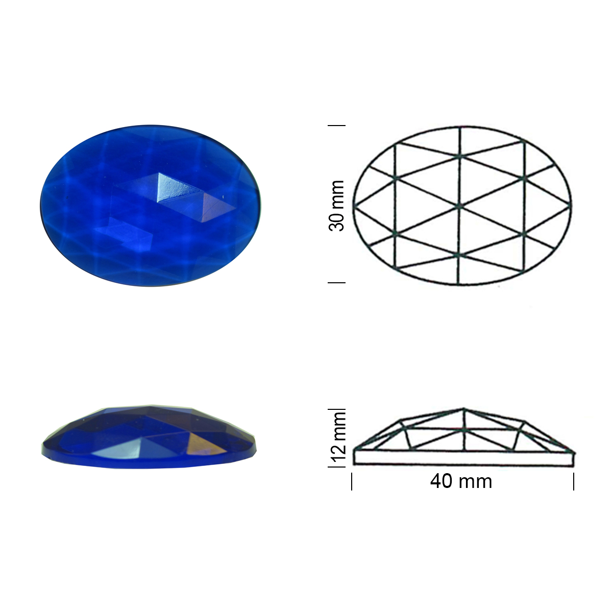 Oval Faceted 40/30 cobalt blue Oval Faceted 40/30 cobalt blue