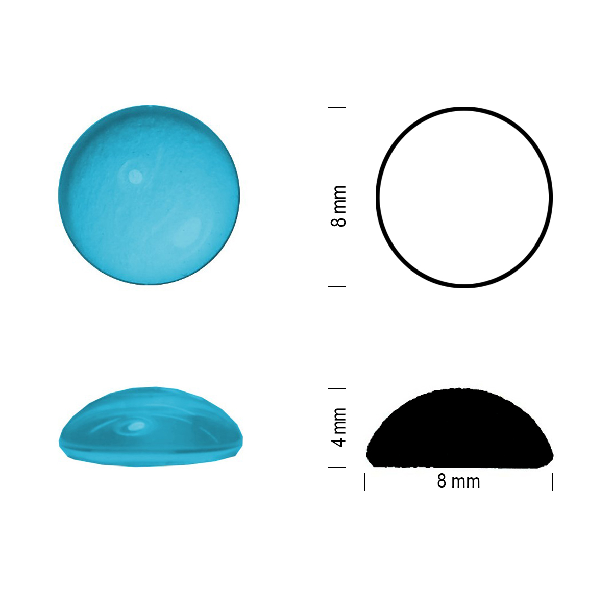 Glass jewel 8mm aquamarine