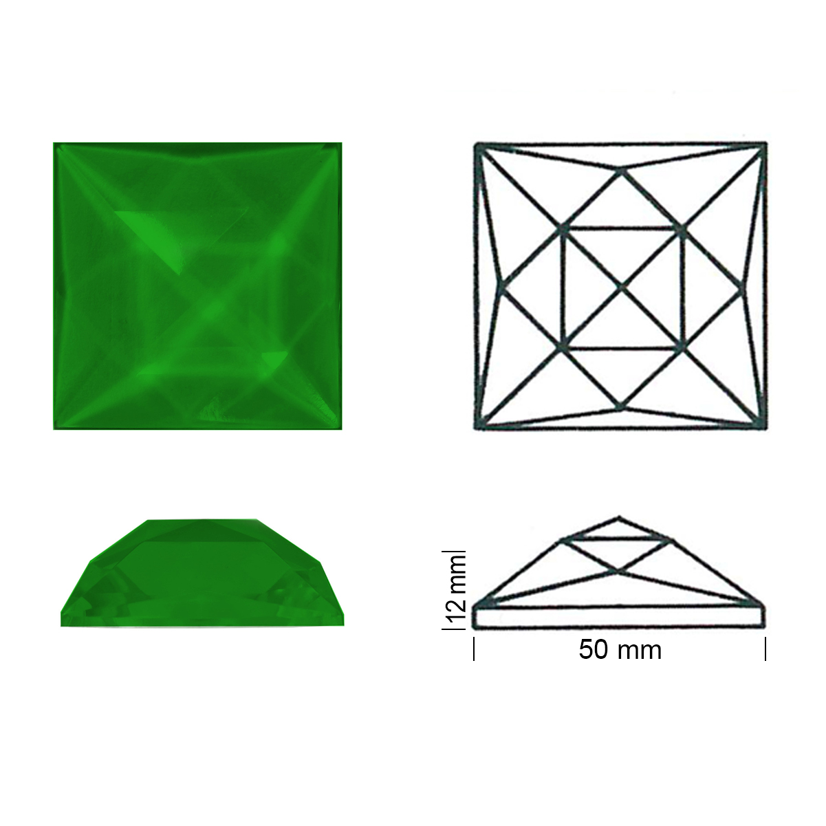 Square Faceted 50/50 emerald green Square Faceted 50/50 emerald green