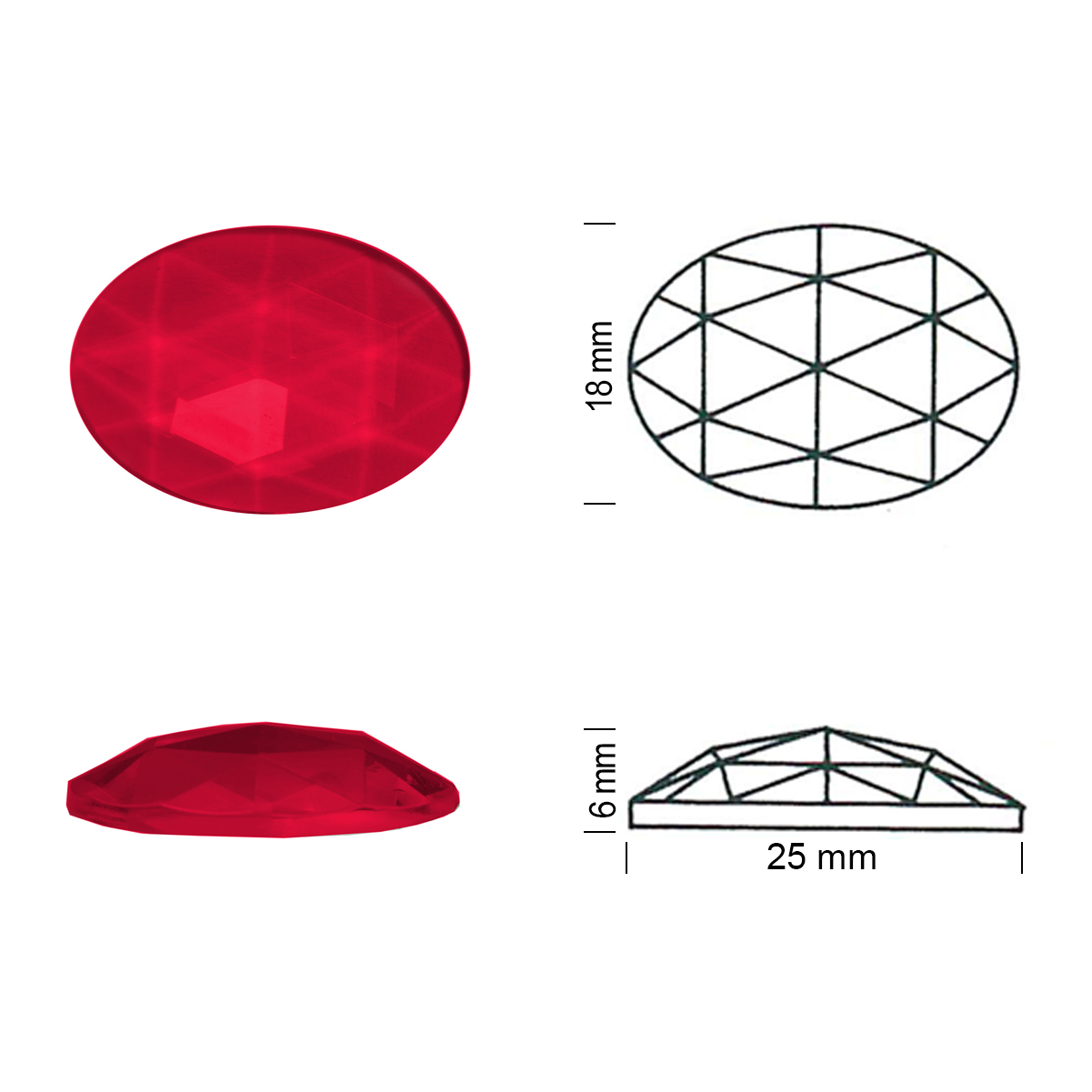 Oval Faceted 25/18 red