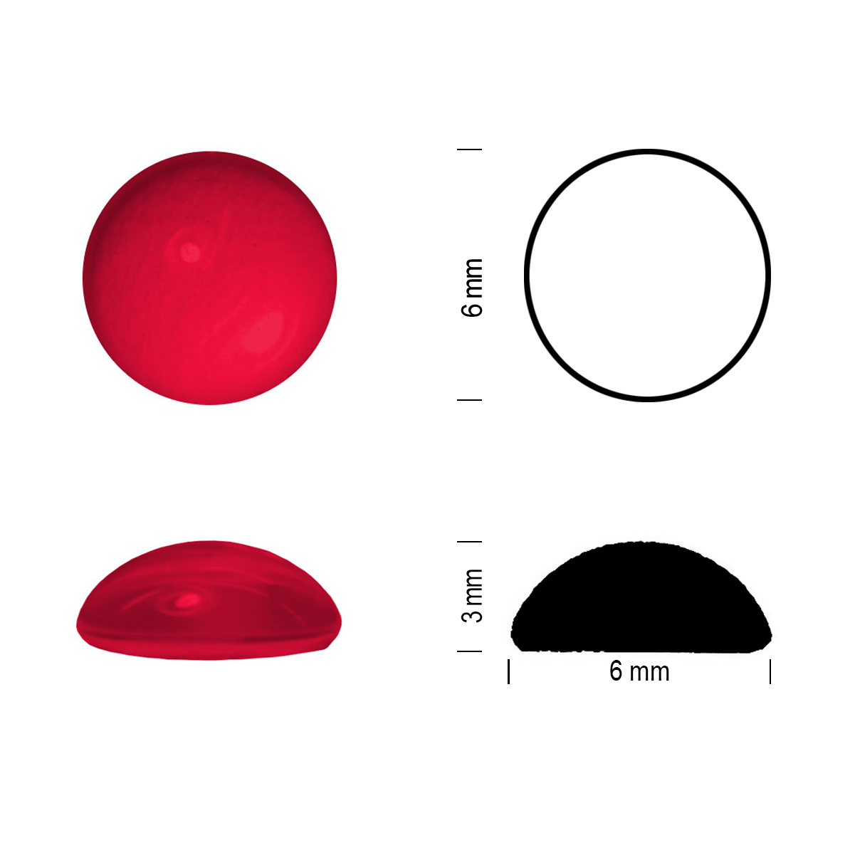 Glass jewel 6mm dark red Glass jewel 6mm dark red