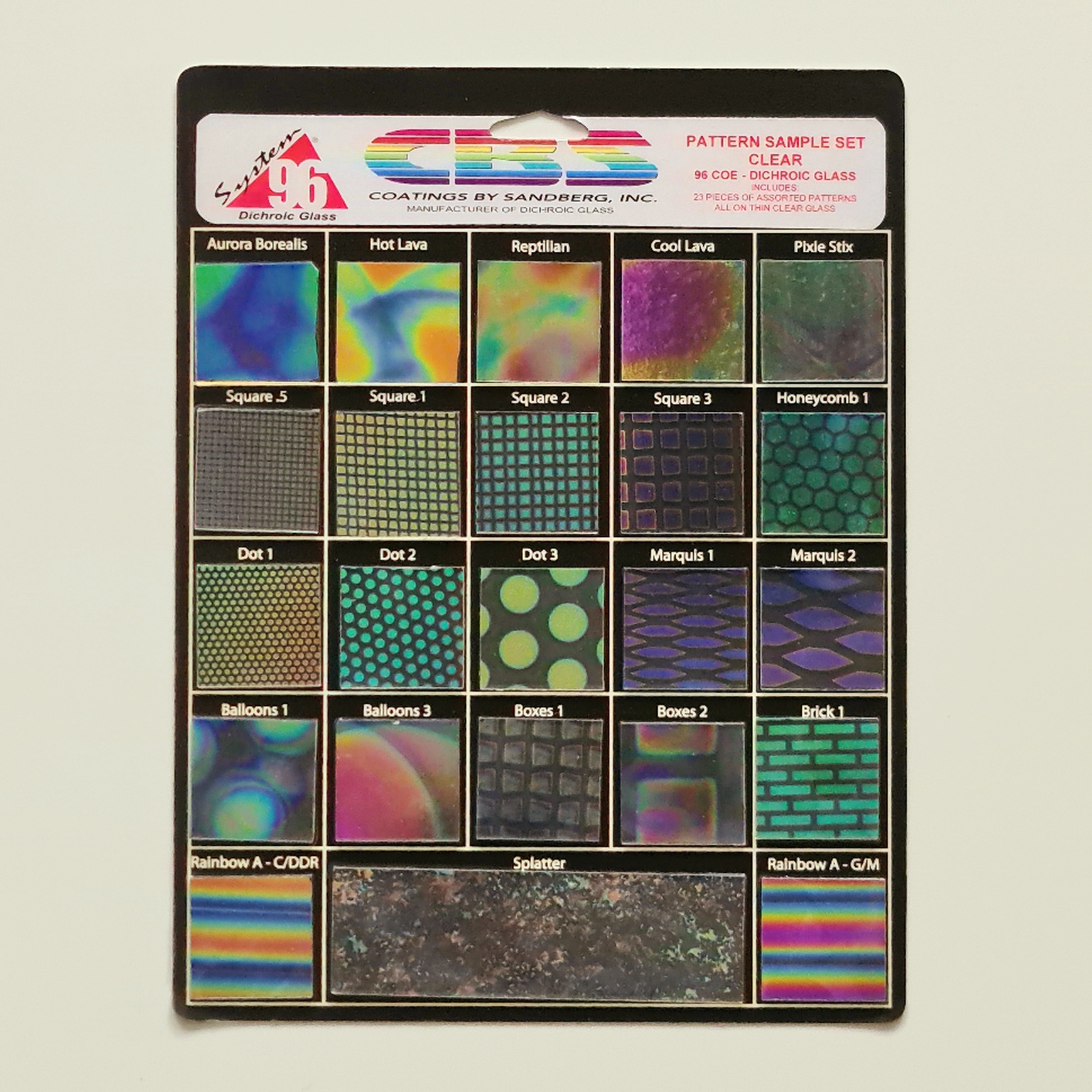 CBS Dichroic S100 clear sample set pattern COE96 CBS Dichroic S100 clear sample set pattern COE96
