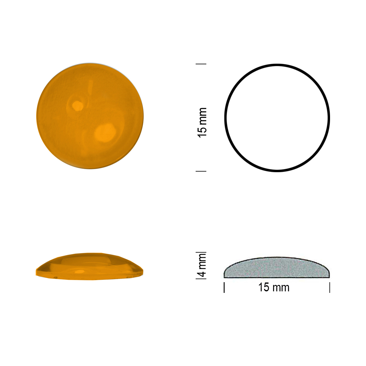 cabochon base lisse 15mm ambre