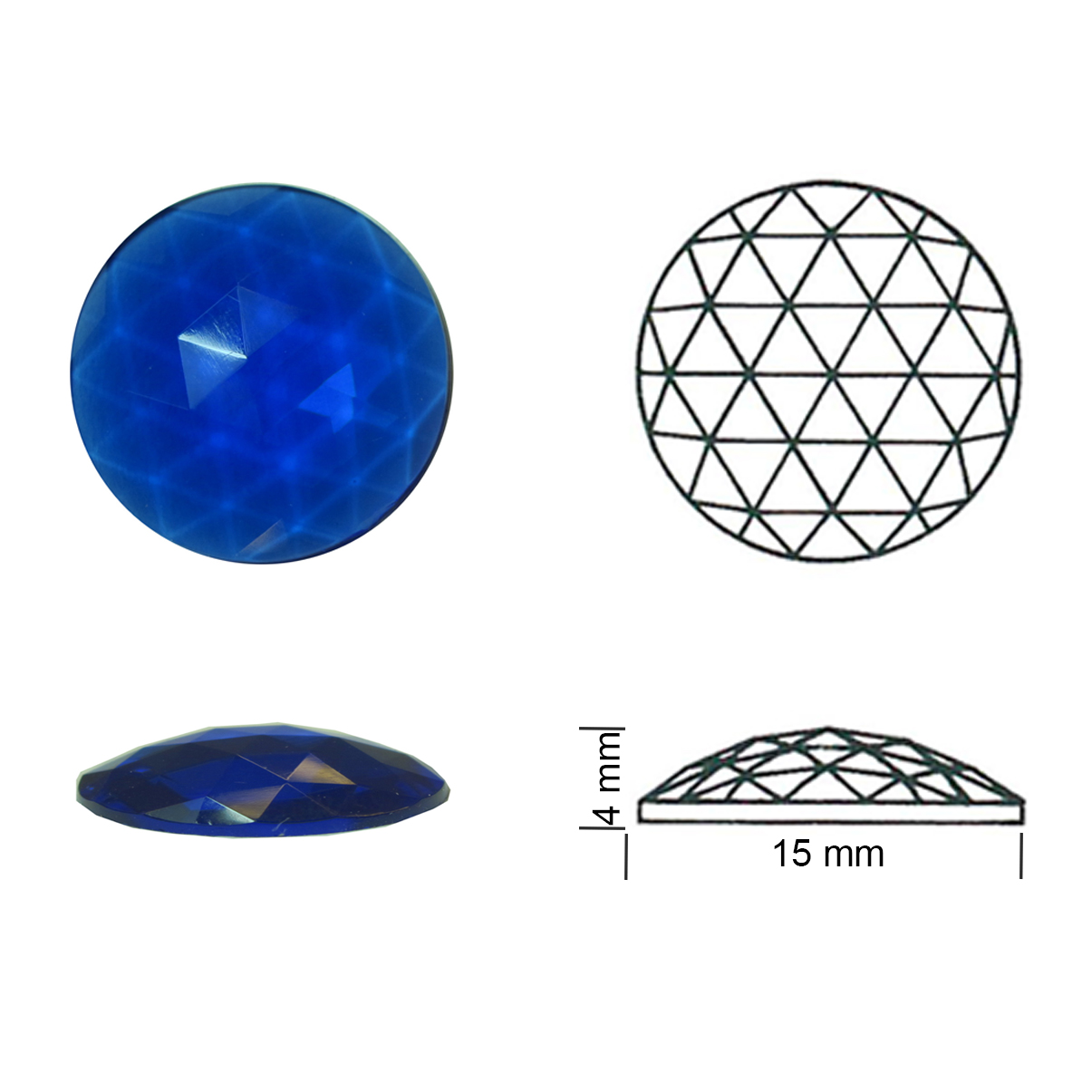 Cabochon rond facettes 15 bl.cobalt