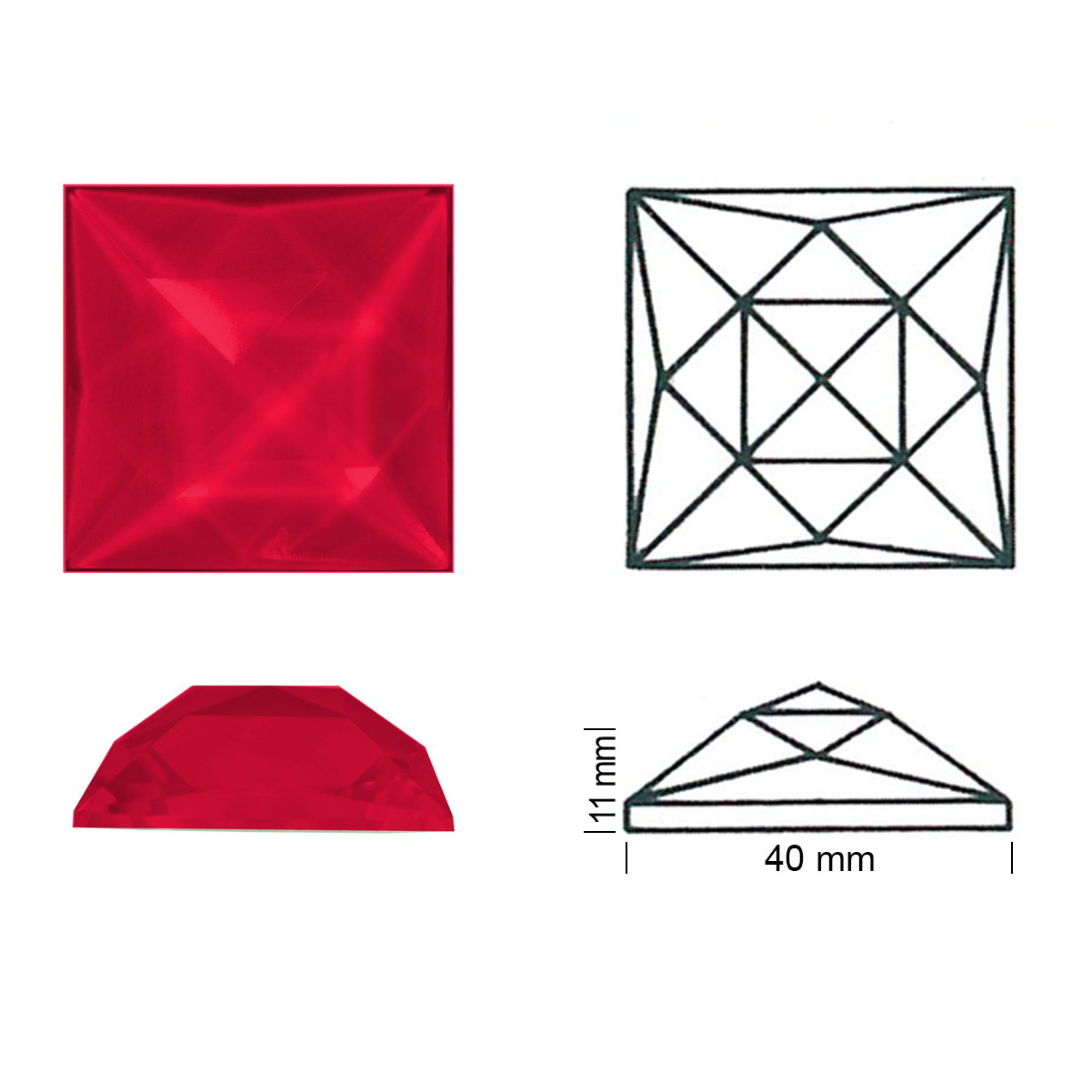 Square Faceted 40/40 red Square Faceted 40/40 red