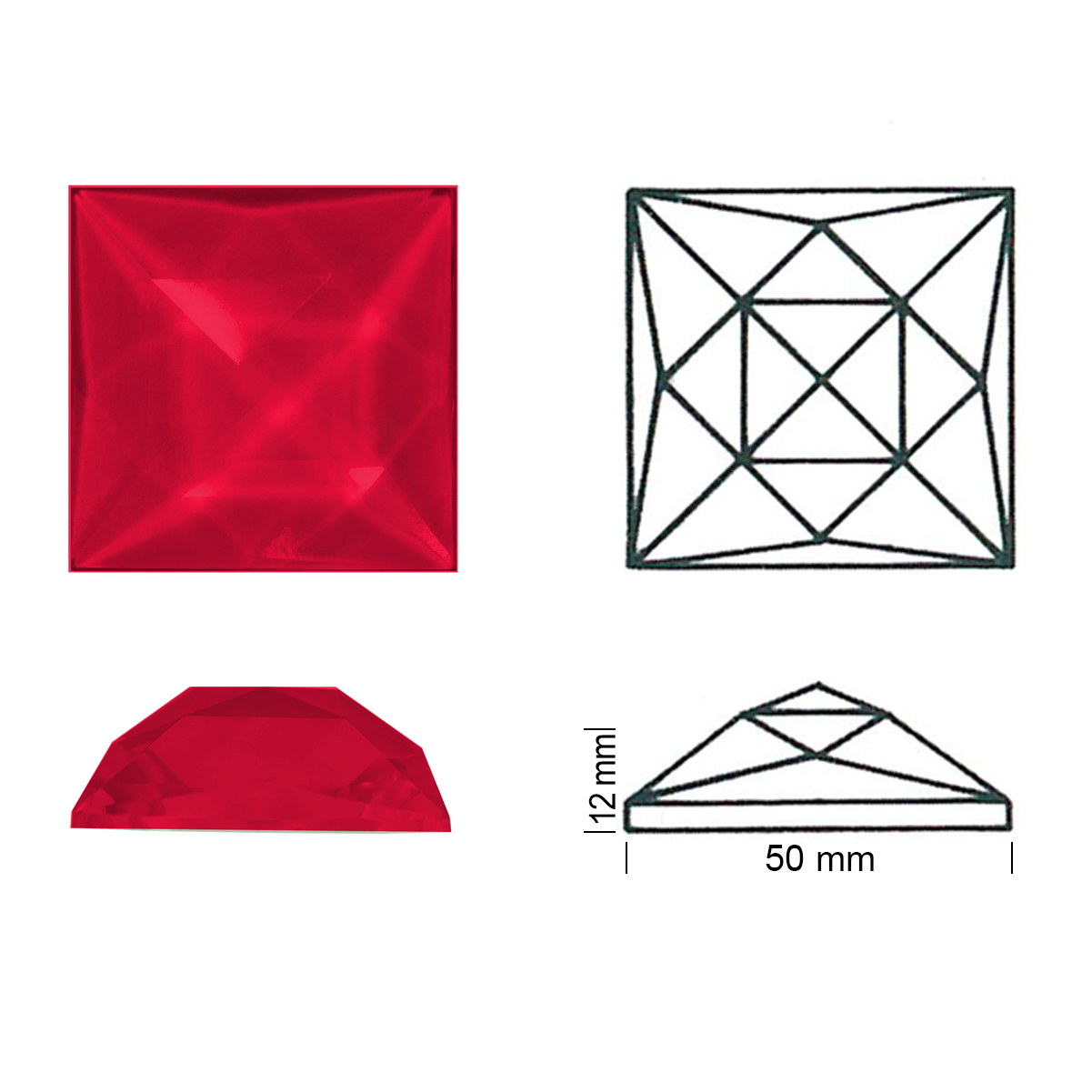 Glasstein Rautenquadrat 50/50 rot