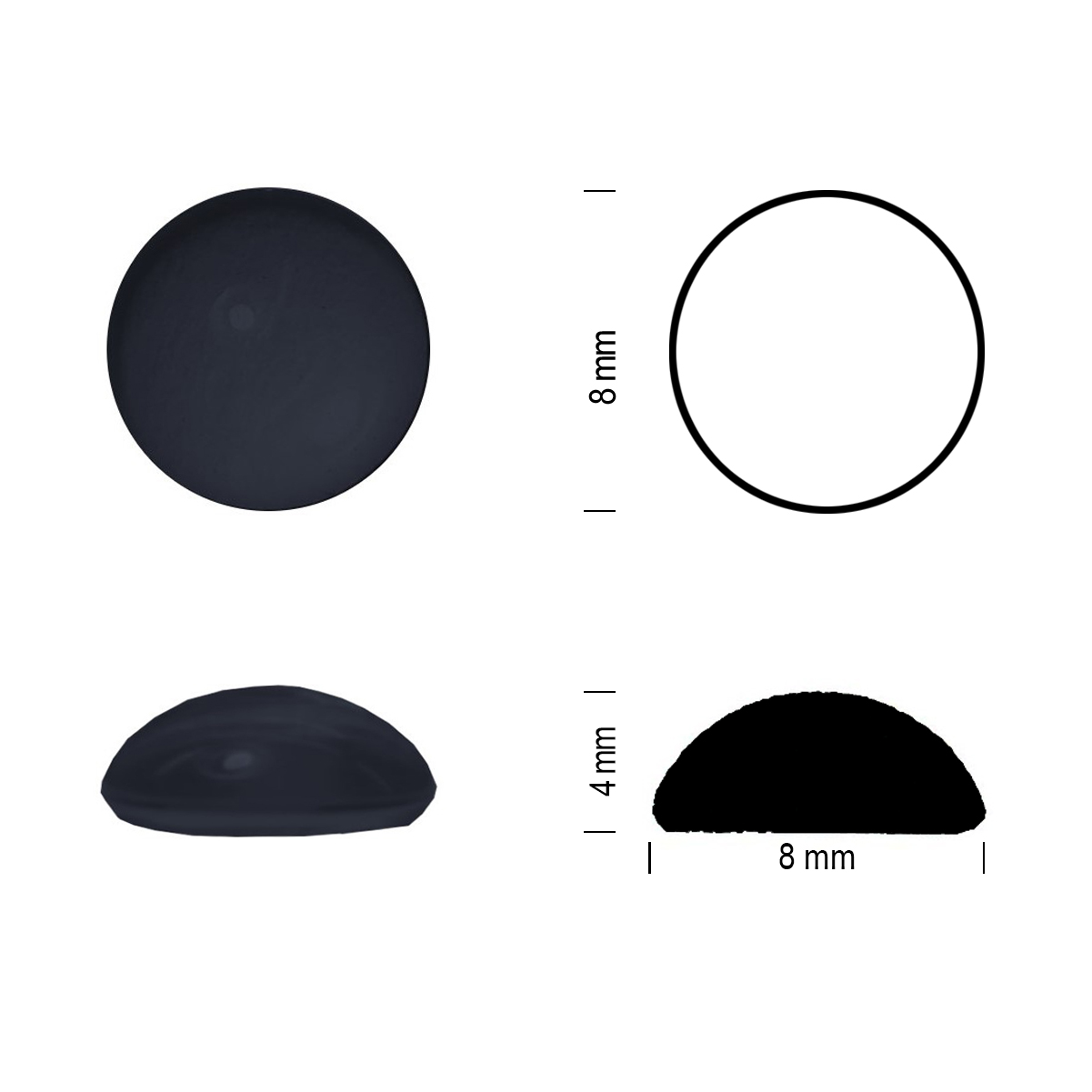 Glass jewel 8mm black Glass jewel 8mm black