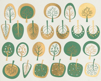 Calcomanía de fusión árboles modernos turquesa+dorado Calcomanía de fusión árboles modernos turquesa+dorado