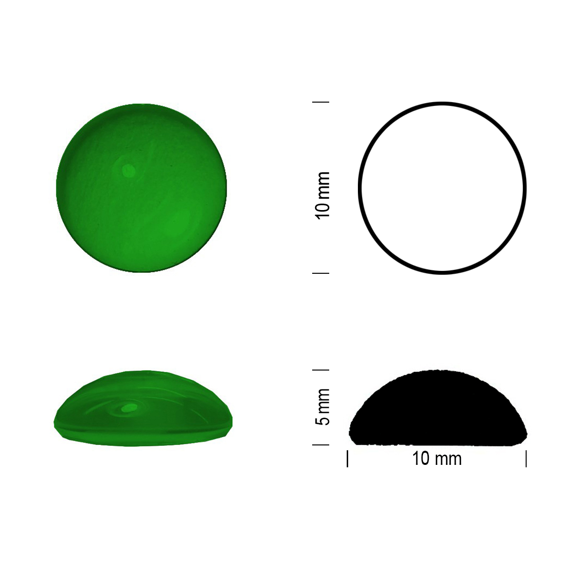 Glass jewel 10mm emerald green Glass jewel 10mm emerald green