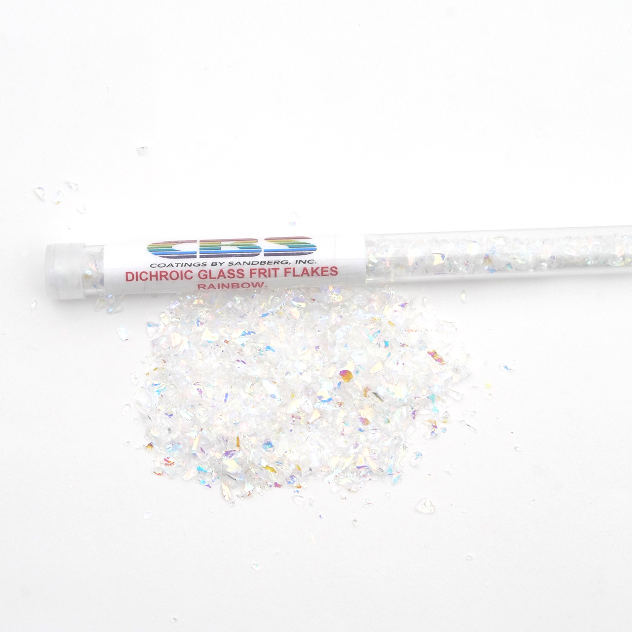 Tube 1 oz Frit Flakes Clear 96 COE - Rainbow Tube 1 oz Frit Flakes Clear 96 COE - Rainbow