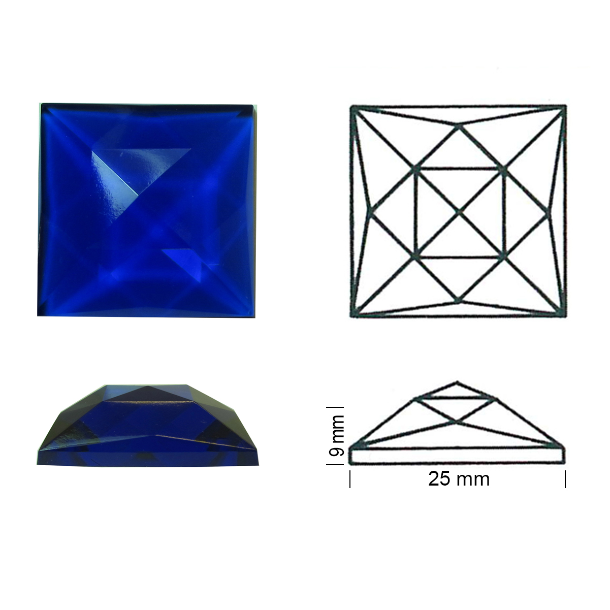 Square Faceted 25/25 cobalt blue Square Faceted 25/25 cobalt blue