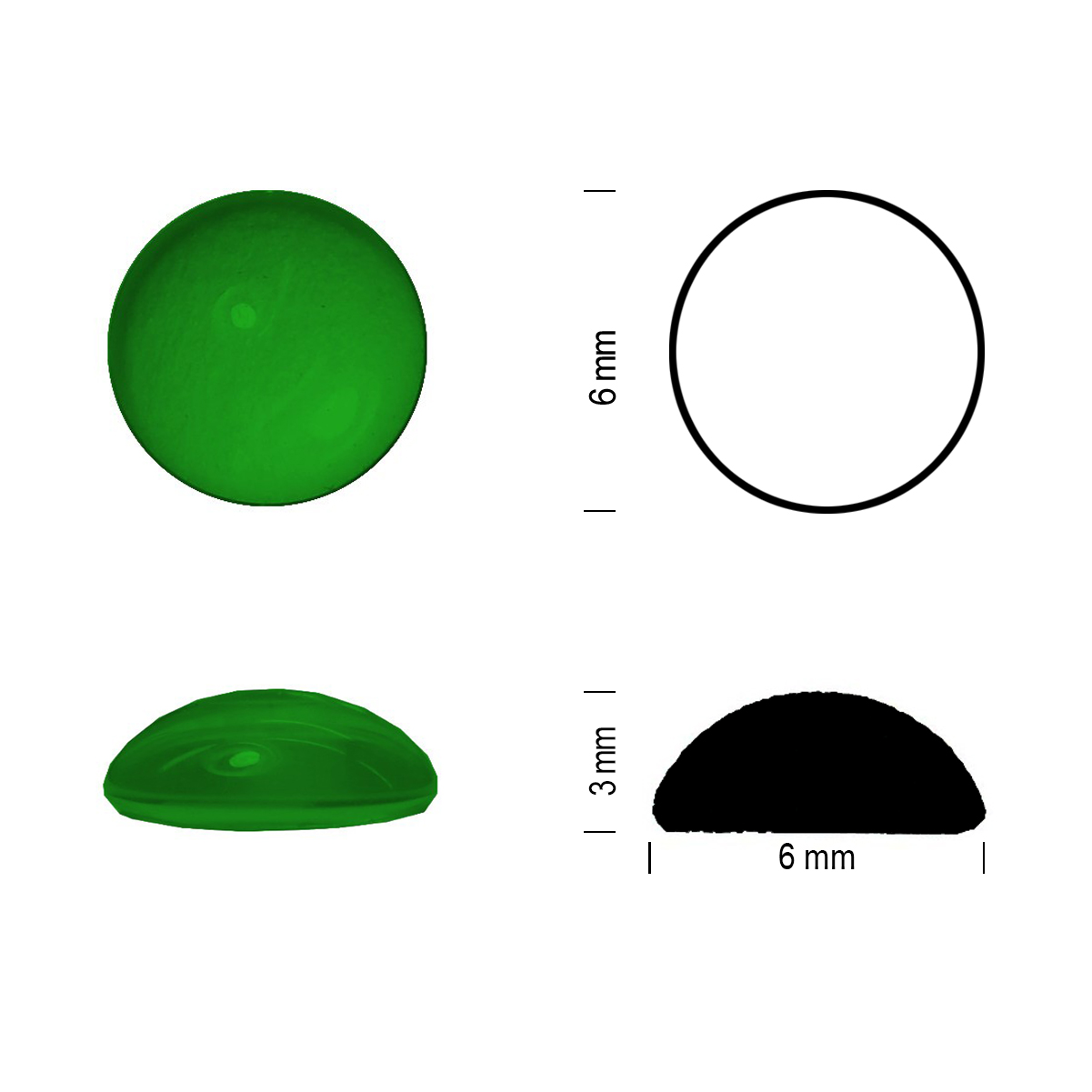 Glass jewel 6mm emerald green Glass jewel 6mm emerald green