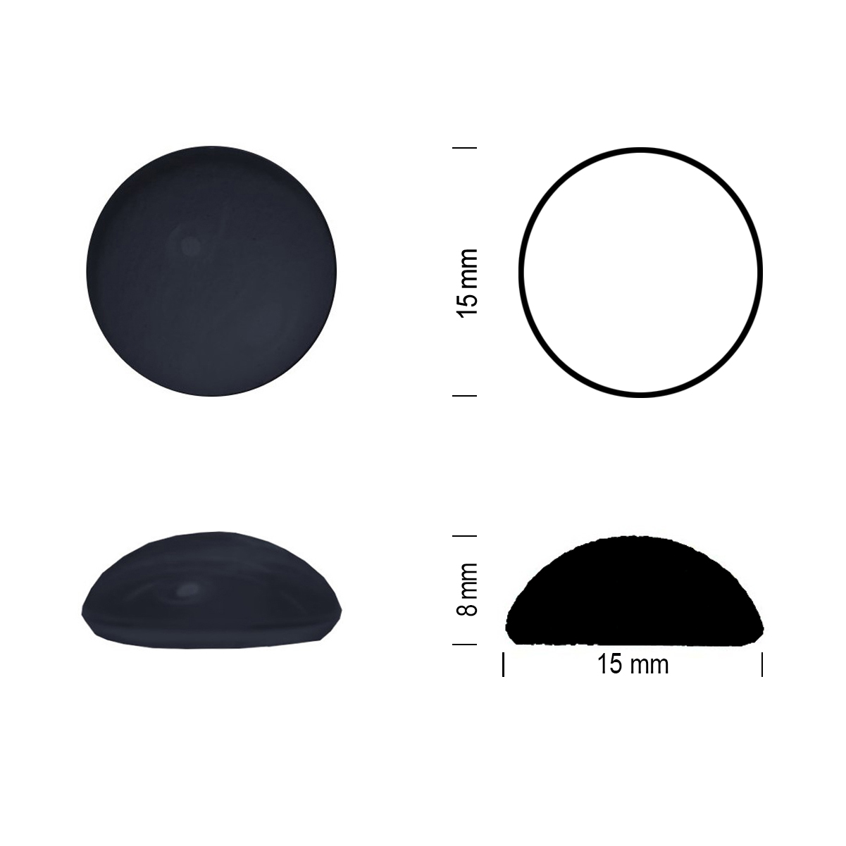 Glass jewel 15mm black Glass jewel 15mm black
