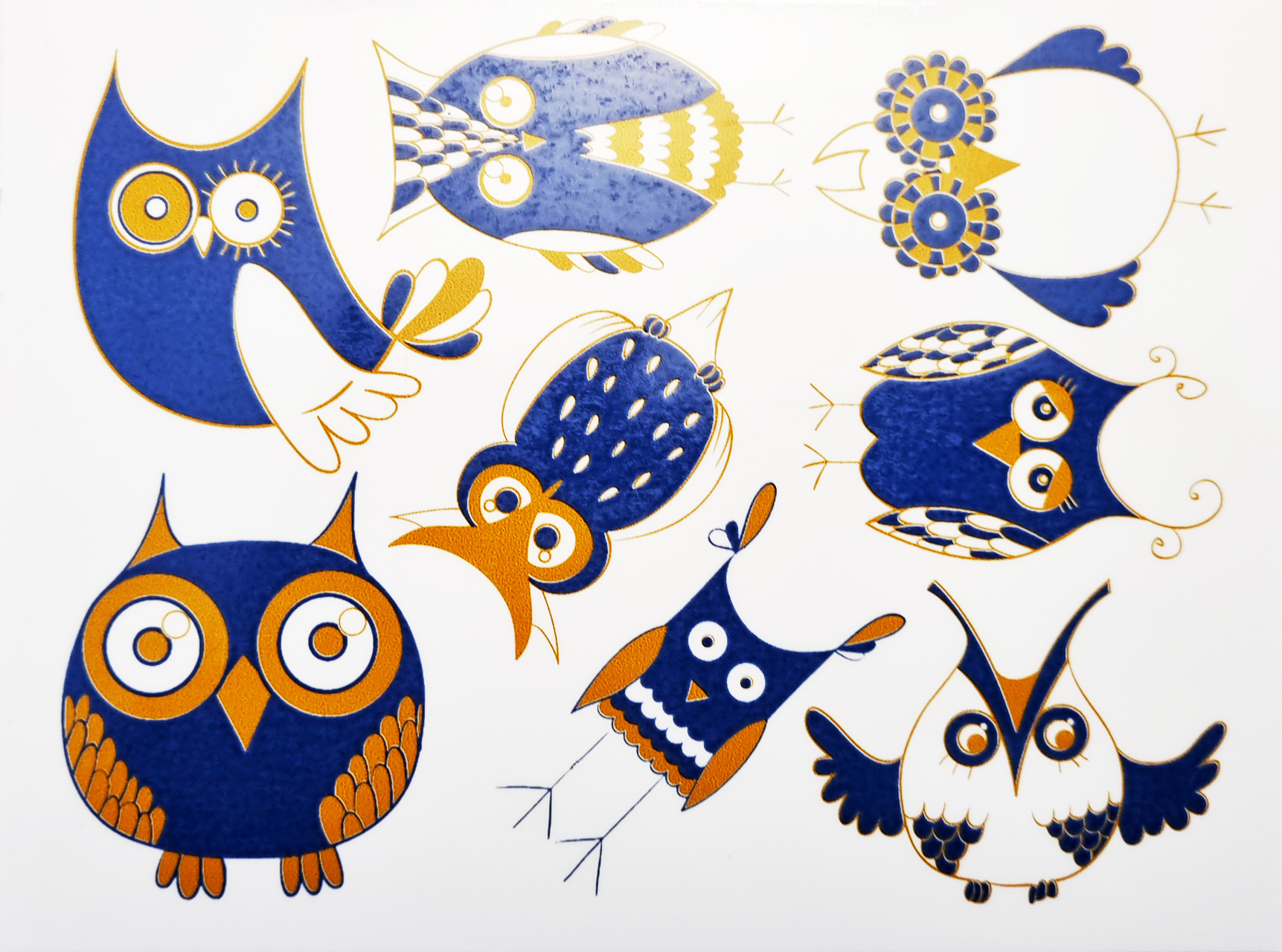 Fusing Decal Eulen Blau+Gold