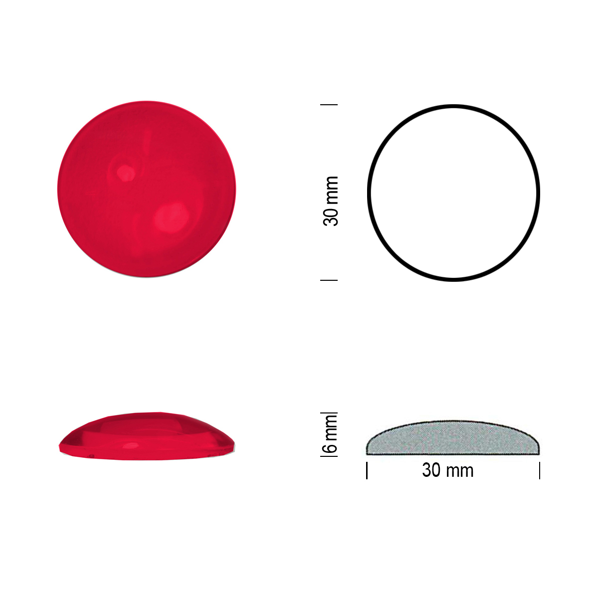 cabochon base lisse 30mm rouge