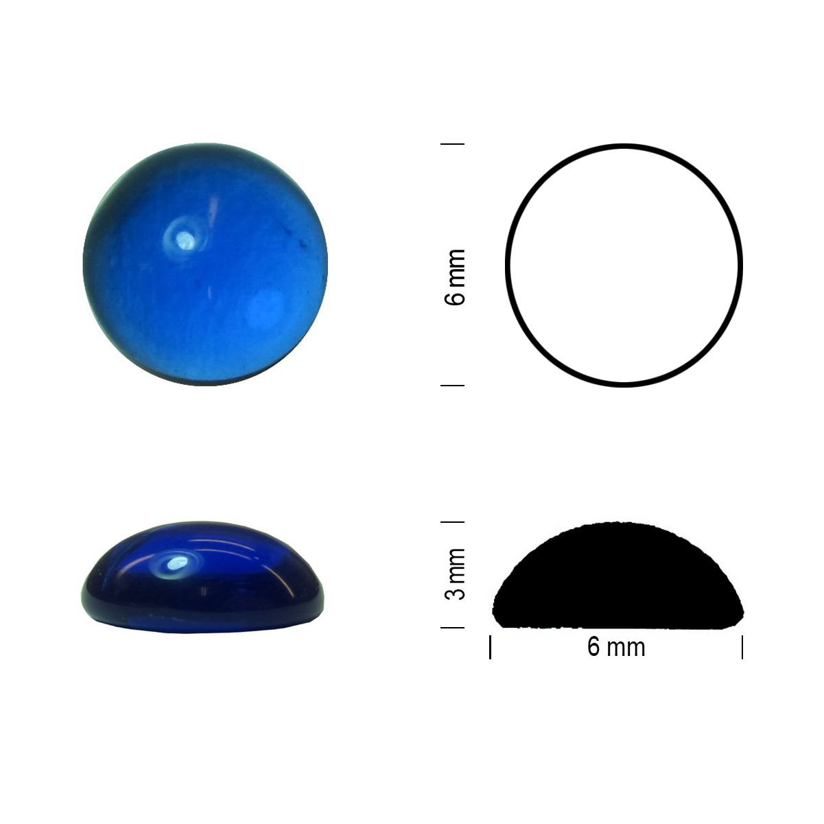 Glass jewel 6mm cobalt blue