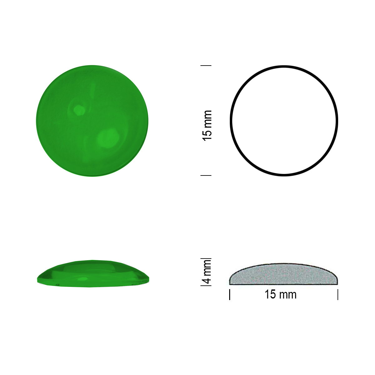 Flatback jewel 15mm green Flatback jewel 15mm green