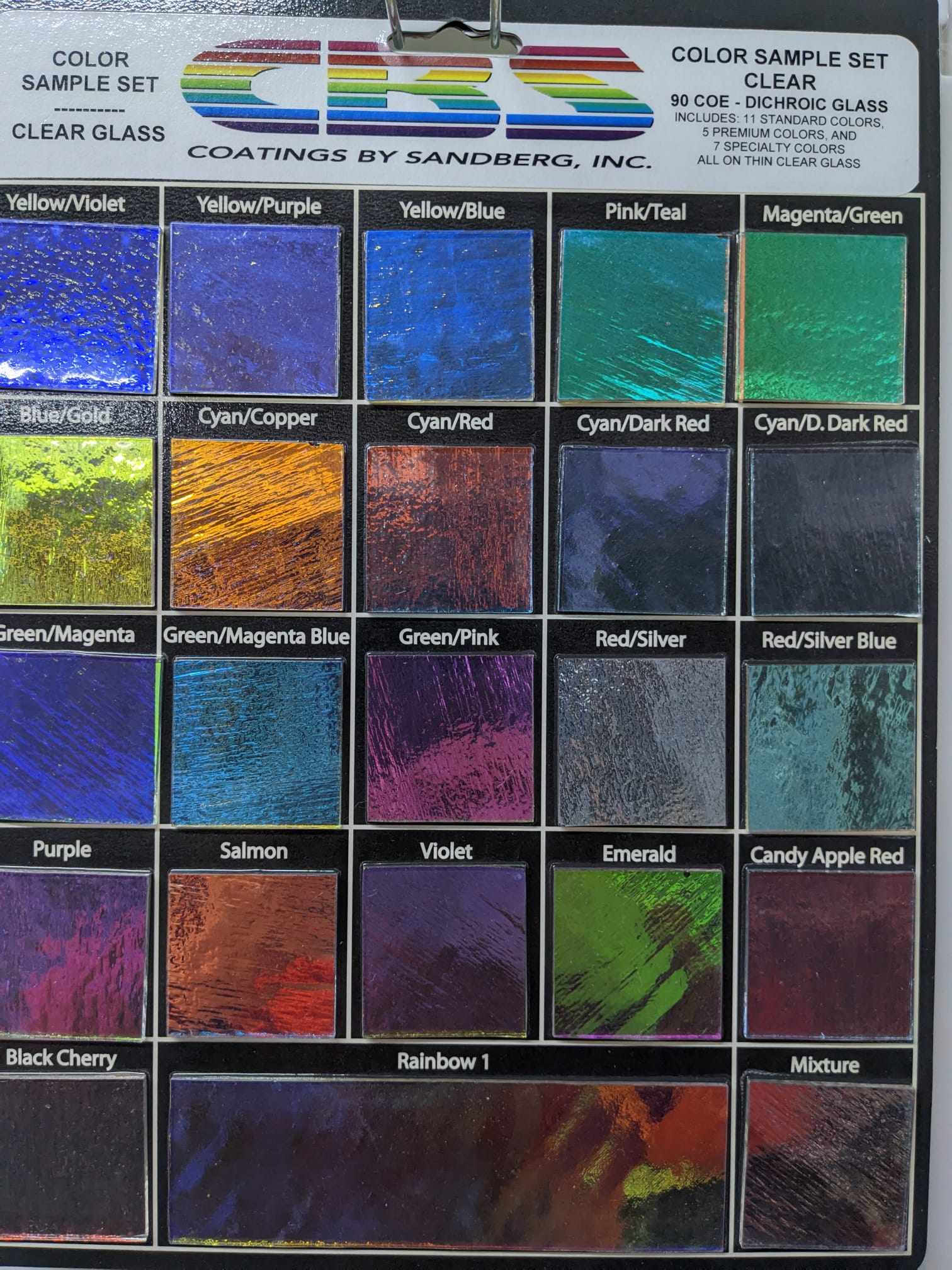 CBS Dichroic B1101-50 clear sample set solid color COE90 CBS Dichroic B1101-50 clear sample set solid color COE90