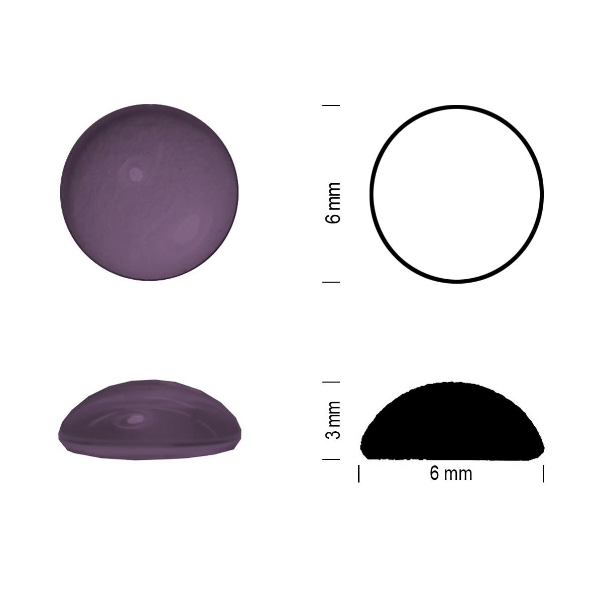 Glass jewel 6mm amethyst Glass jewel 6mm amethyst