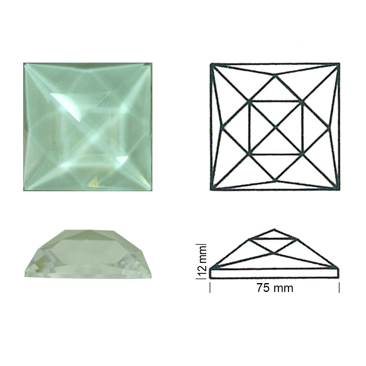 Glasstein Rautenquadrat 75/75 klar