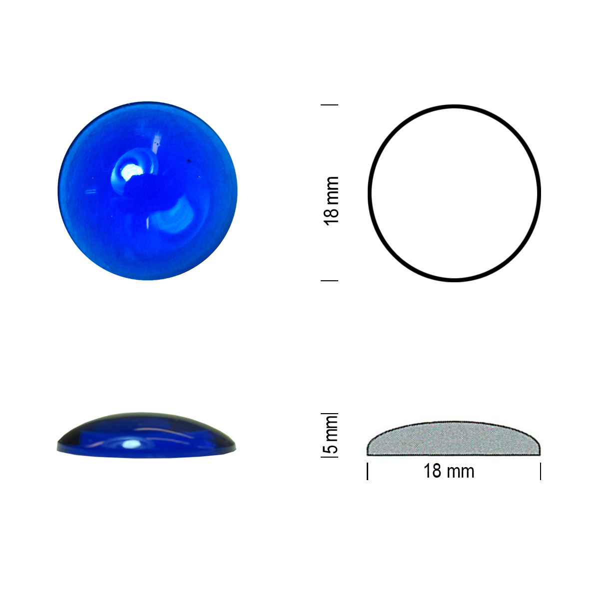 cabochon base lisse 18mm bleu
