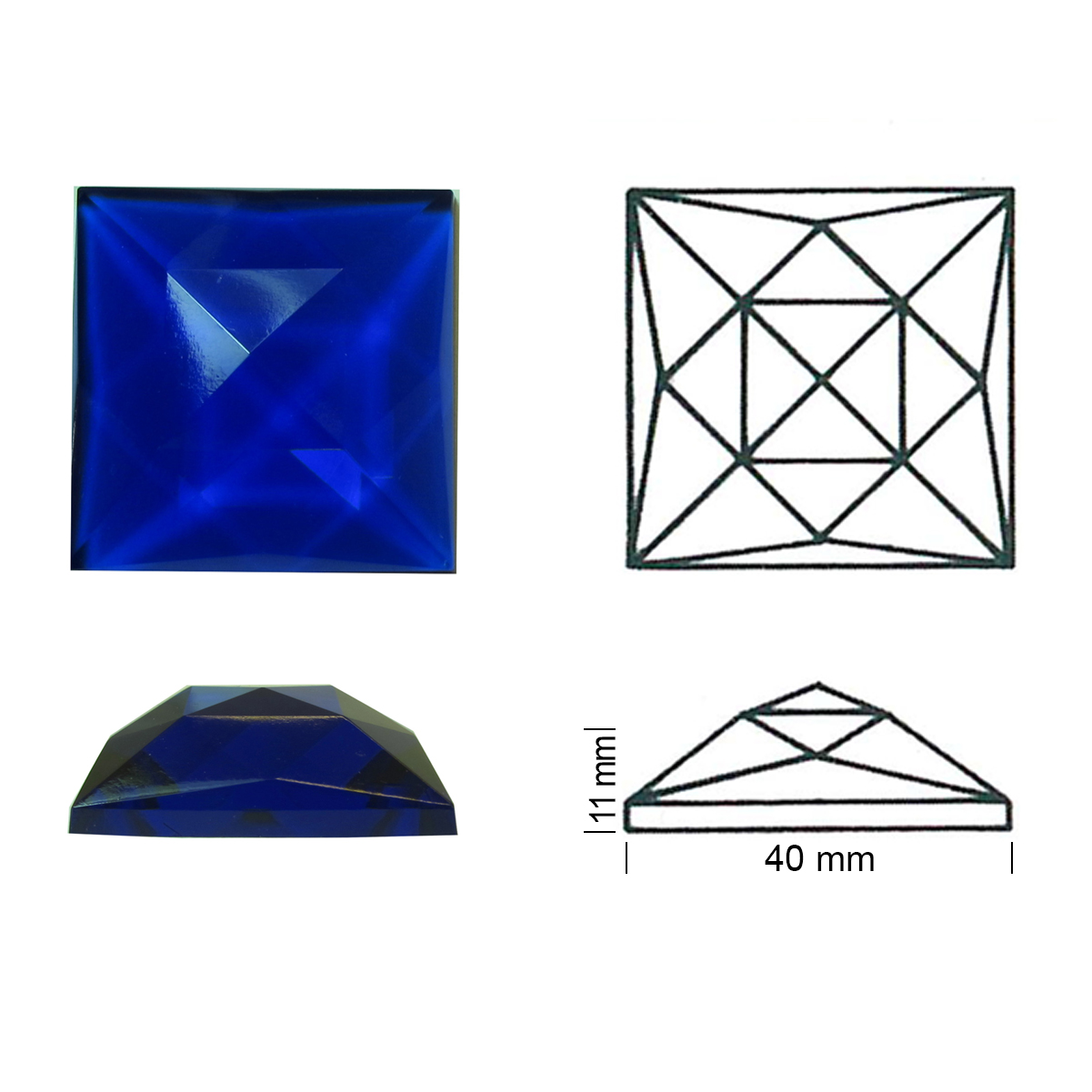 Square Faceted 40/40 cobalt blue Square Faceted 40/40 cobalt blue