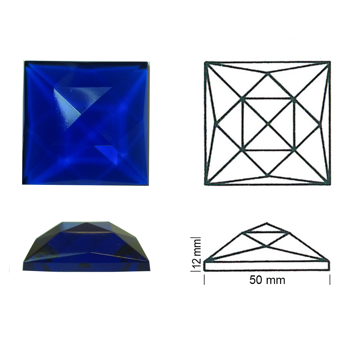 Square Faceted 50/50 cobalt blue Square Faceted 50/50 cobalt blue