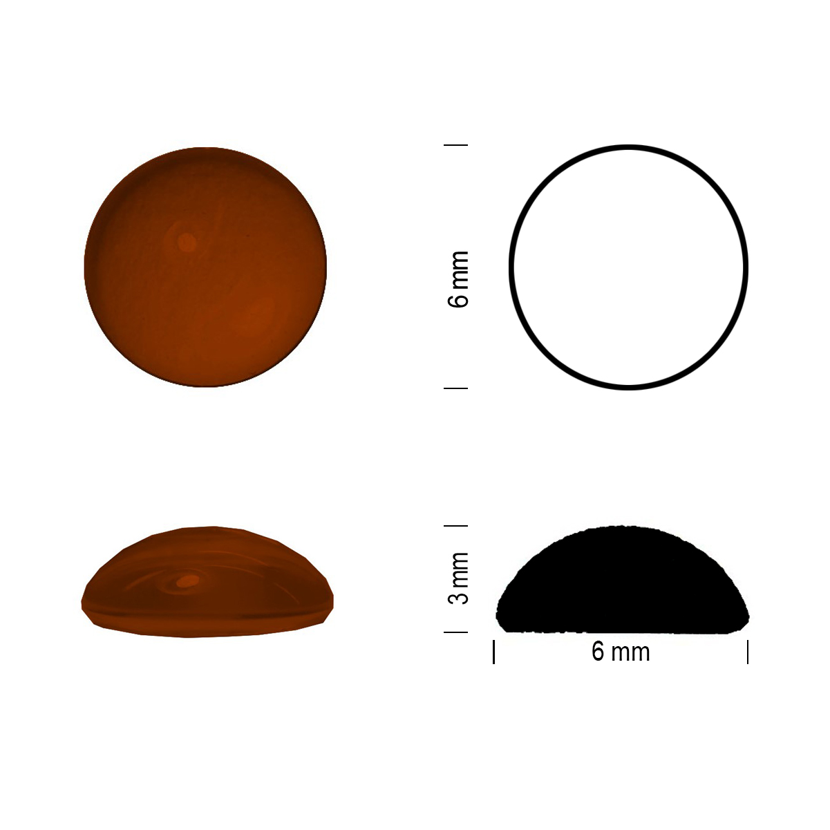 Glass jewel 6mm dark amber Glass jewel 6mm dark amber