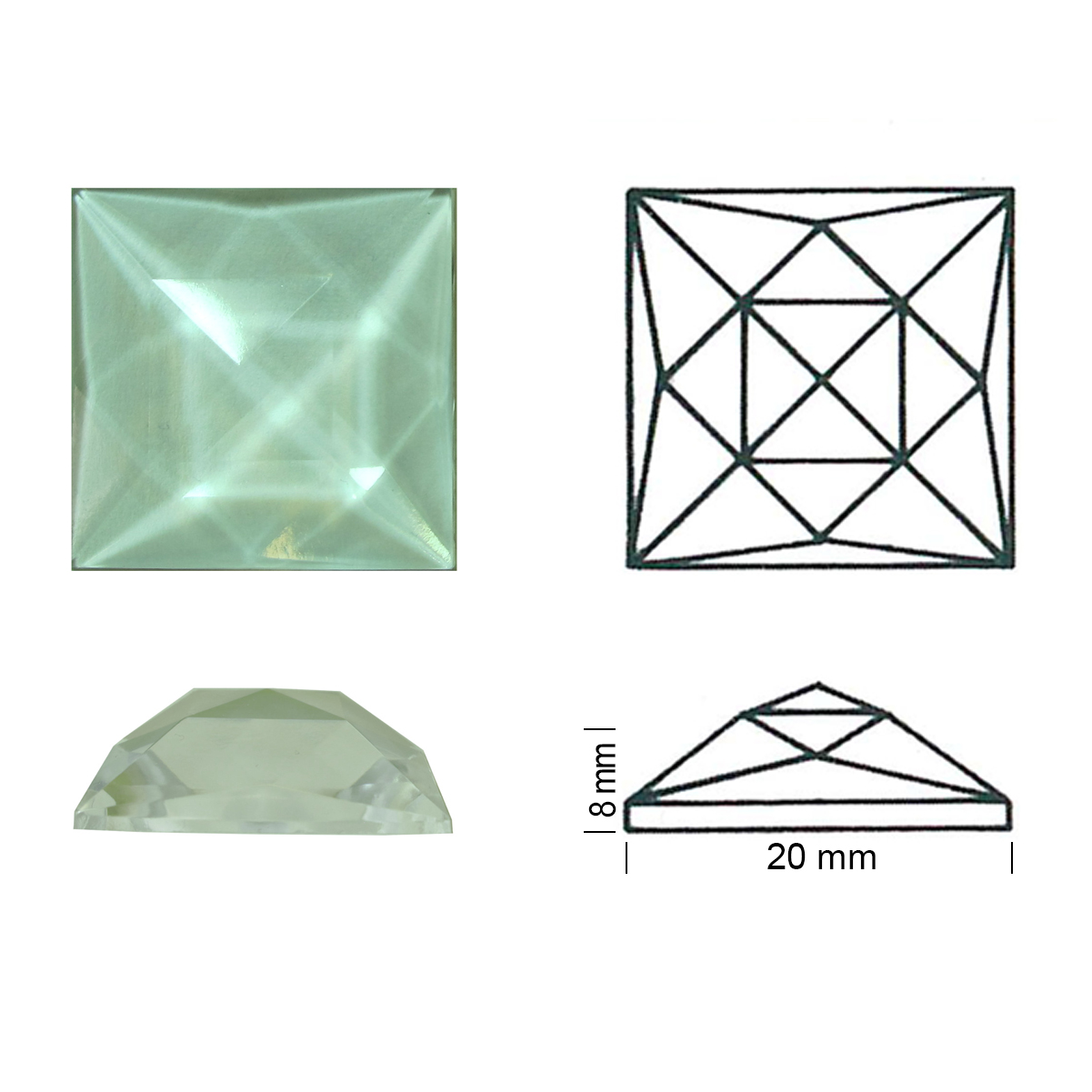 Square Faceted 20/20 clear Square Faceted 20/20 clear