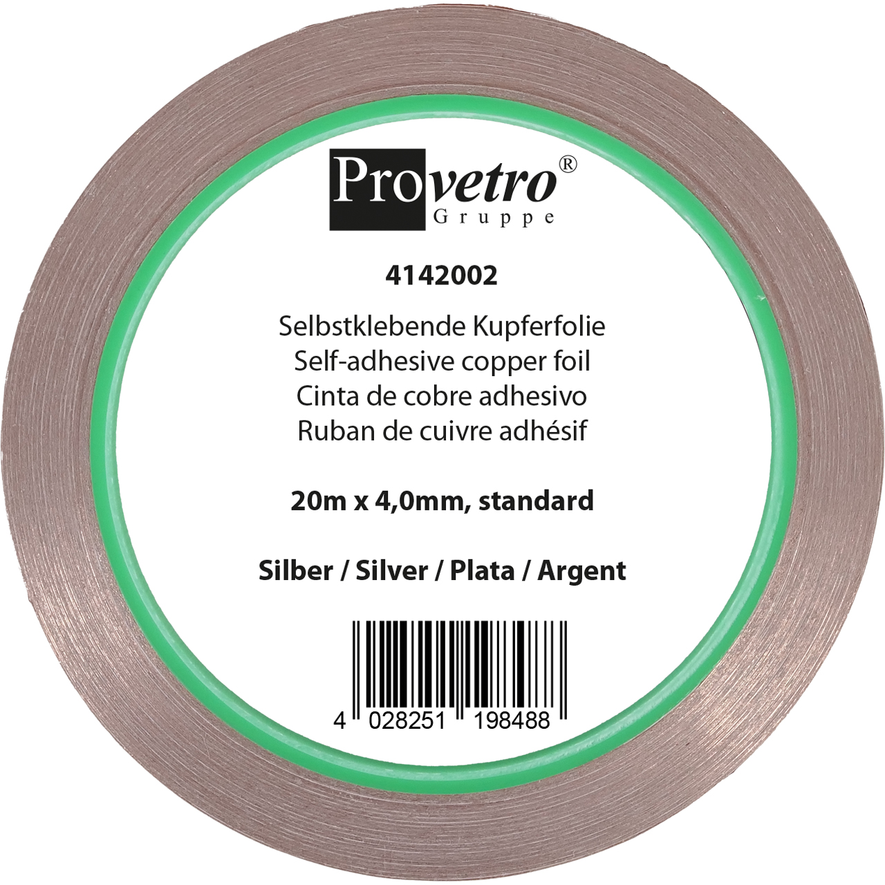 PROVETRO Kupferfolie silber 20m x 4,0mm