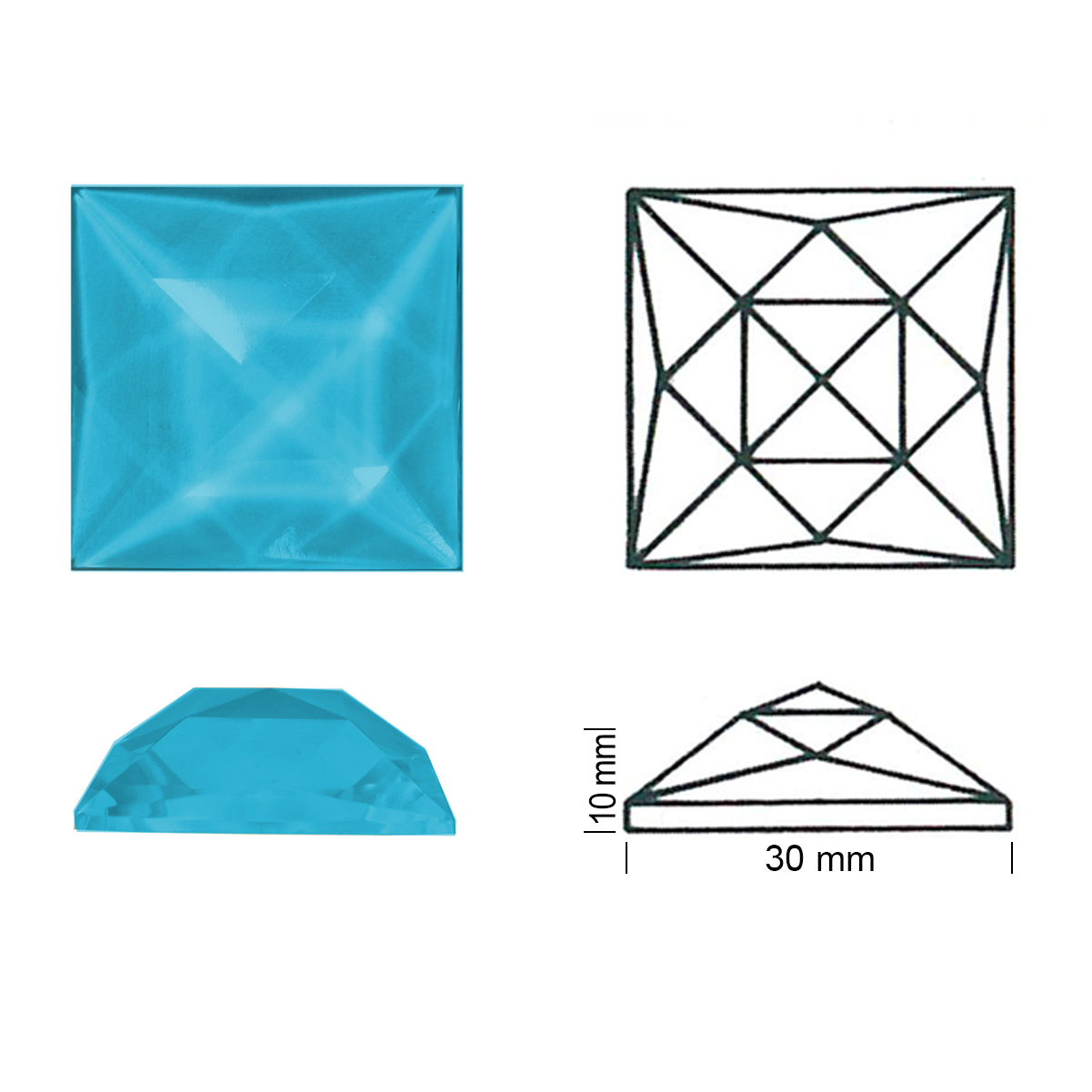 Square Faceted 30/30 light blue Square Faceted 30/30 light blue