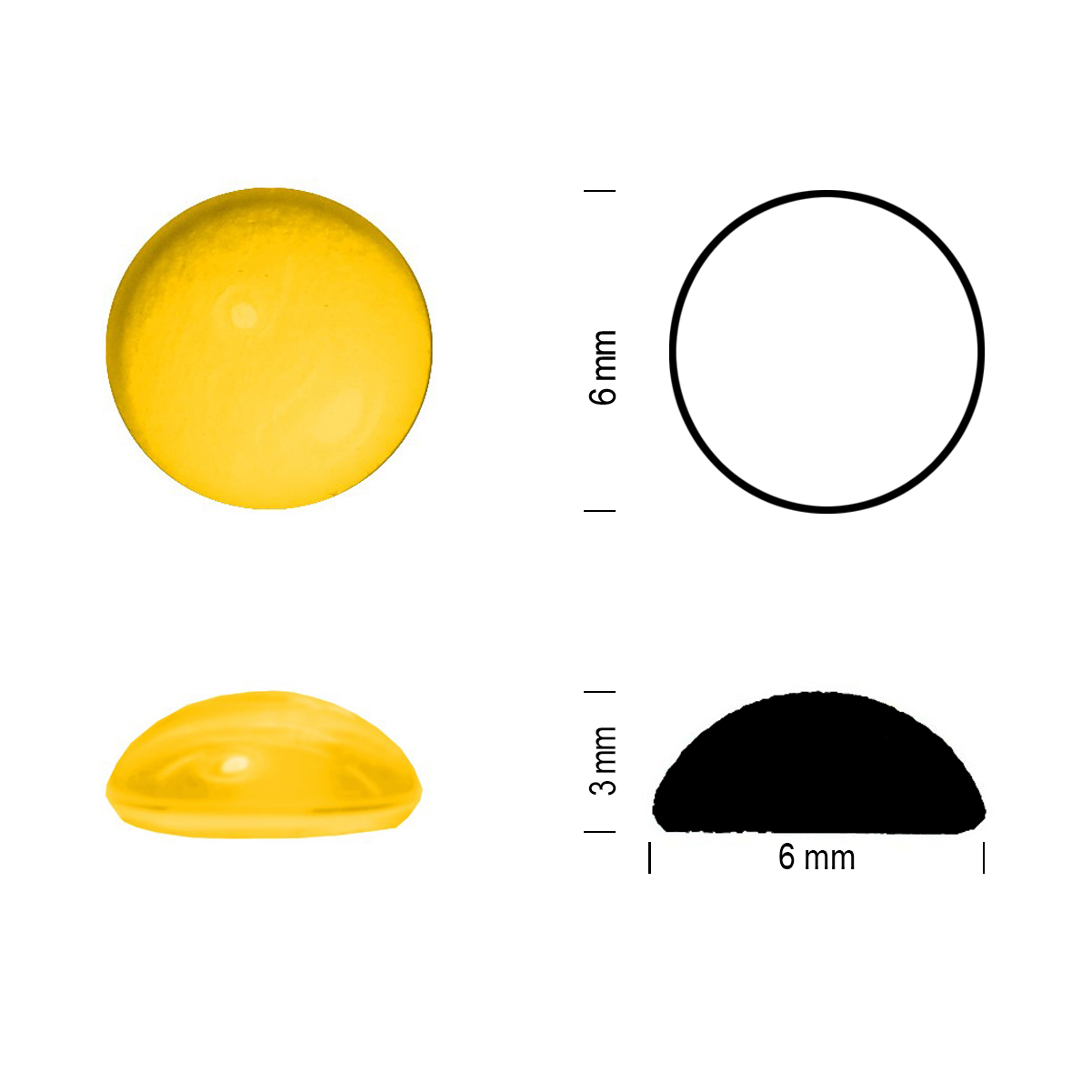Glass jewel 6mm yellow opal Glass jewel 6mm yellow opal