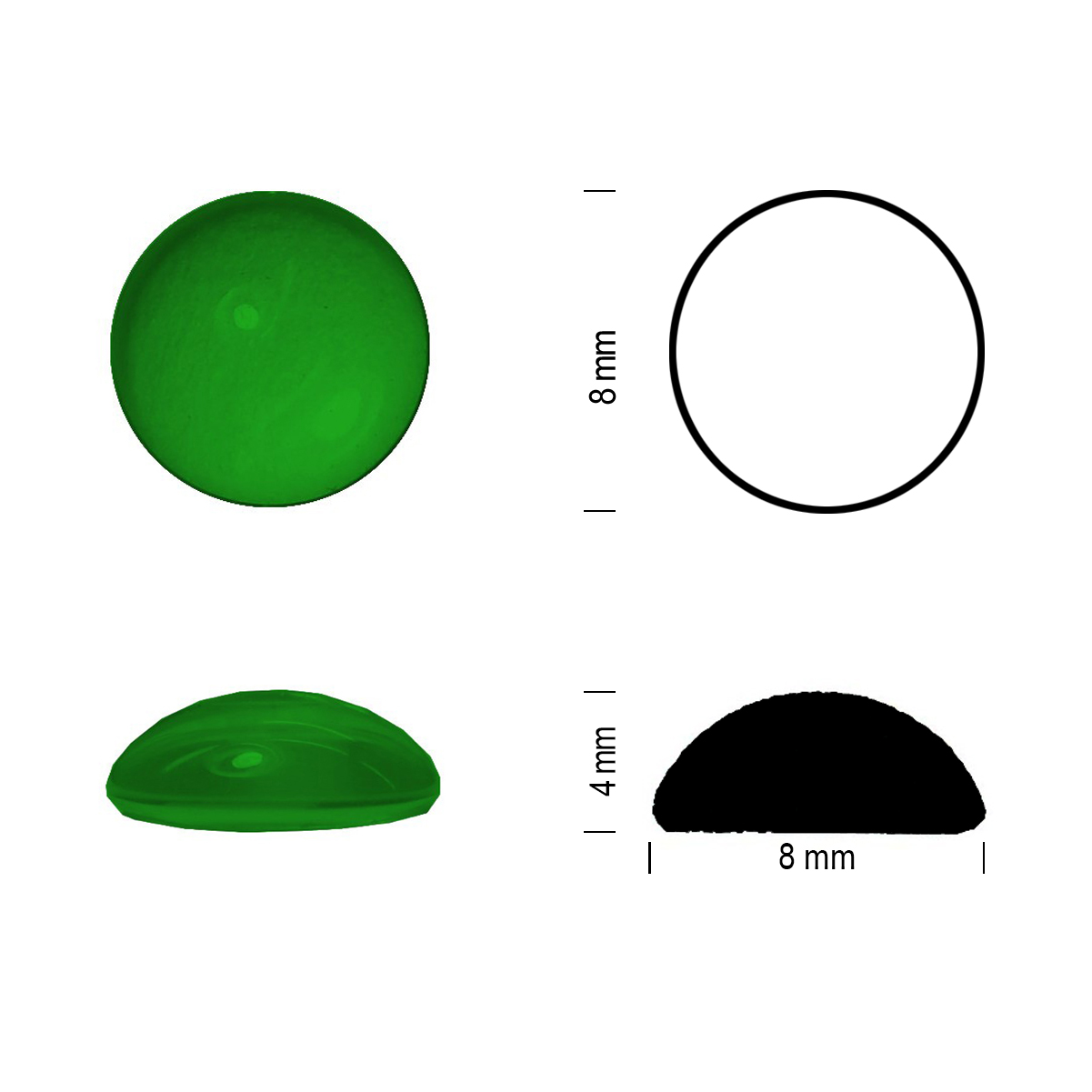 Glass jewel 8mm emerald green Glass jewel 8mm emerald green
