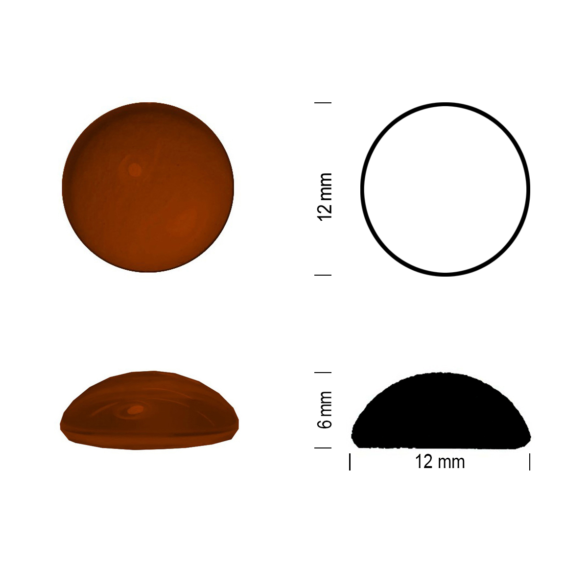 Glass jewel 12mm dark amber Glass jewel 12mm dark amber