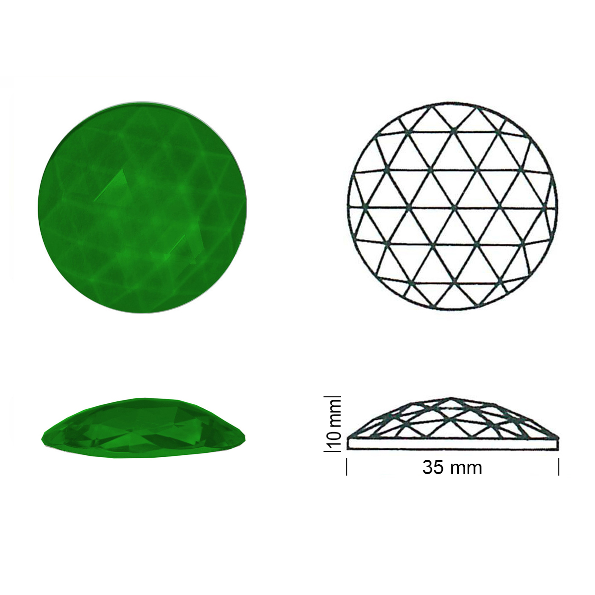 Glasstein Rautenkreis 35mm smaragdgrün Glasstein Rautenkreis 35mm smaragdgrün