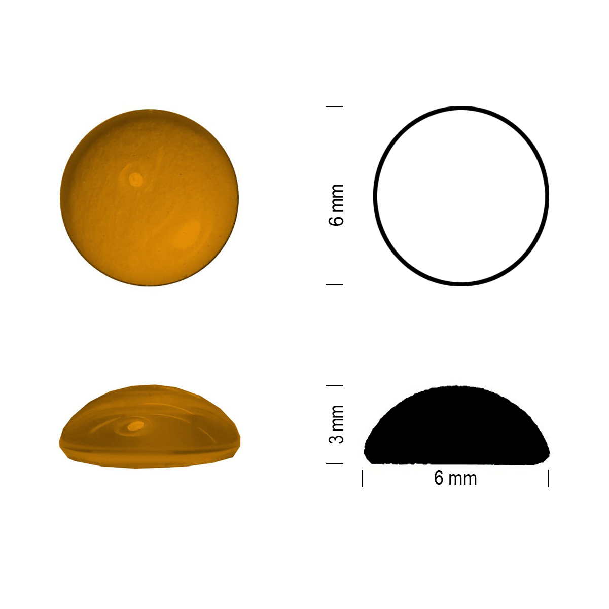 Glass jewel 6mm medium amber Glass jewel 6mm medium amber